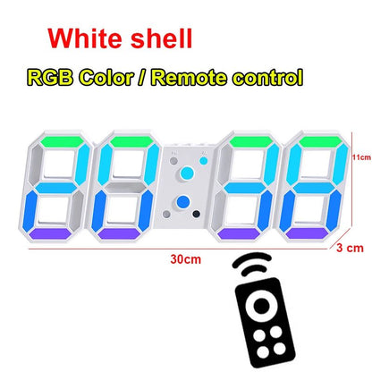 3D LED Digital Wall Clock RGB Modern Design Living Room Decor Date/Temperature Table Alarm Nightlight Brightness Desktop Clocks