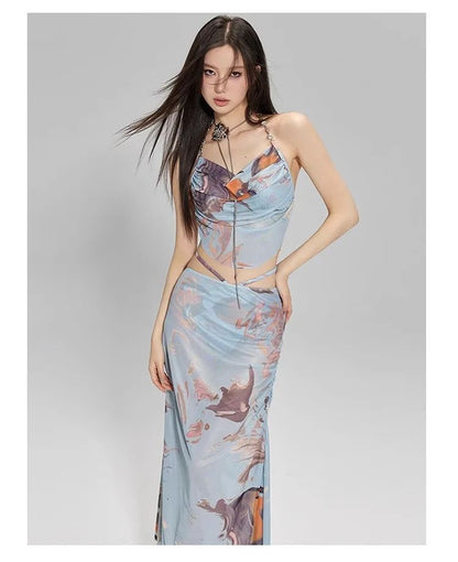 2024 New Three-Piece Bikini Set Beach Vacation Hot Spring Trip Slimming Long Skirt Separate Swimsuit Meat Concealing Photography