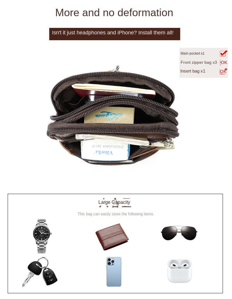 New Men's Cow Leather Chest Bag Man Small Shoulder Casual Male Crossbody Waist Bag