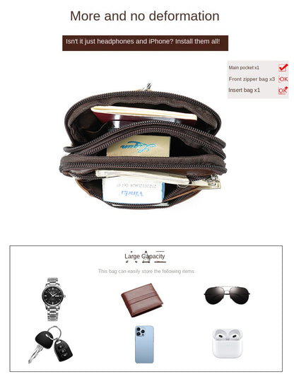 New Men's Cow Leather Chest Bag Man Small Shoulder Casual Male Crossbody Waist Bag