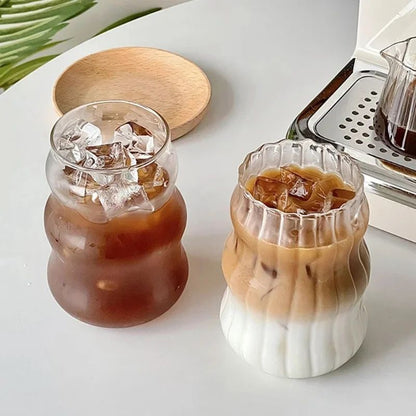 Copo de Vidro Resistente ao Calor, Tumbler, Transparente, para Chá, Suco, Leite, Caneca de Café, Copos de Água para Casa, Caneca Listrada 410/530ml
