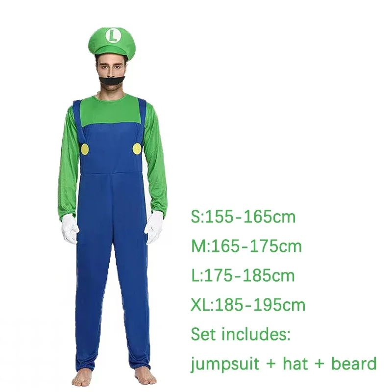 Game Marios Super Luigi Brothers Uniform Set Cosplay Costumes Funny Anime Adult Men Jumpsuit Woman Dress Halloween Costume