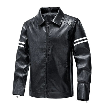 Men's Season Pu Motorcycle Leather Jacket Solid Color Lapels Jacket Coats Fashion Men's Top