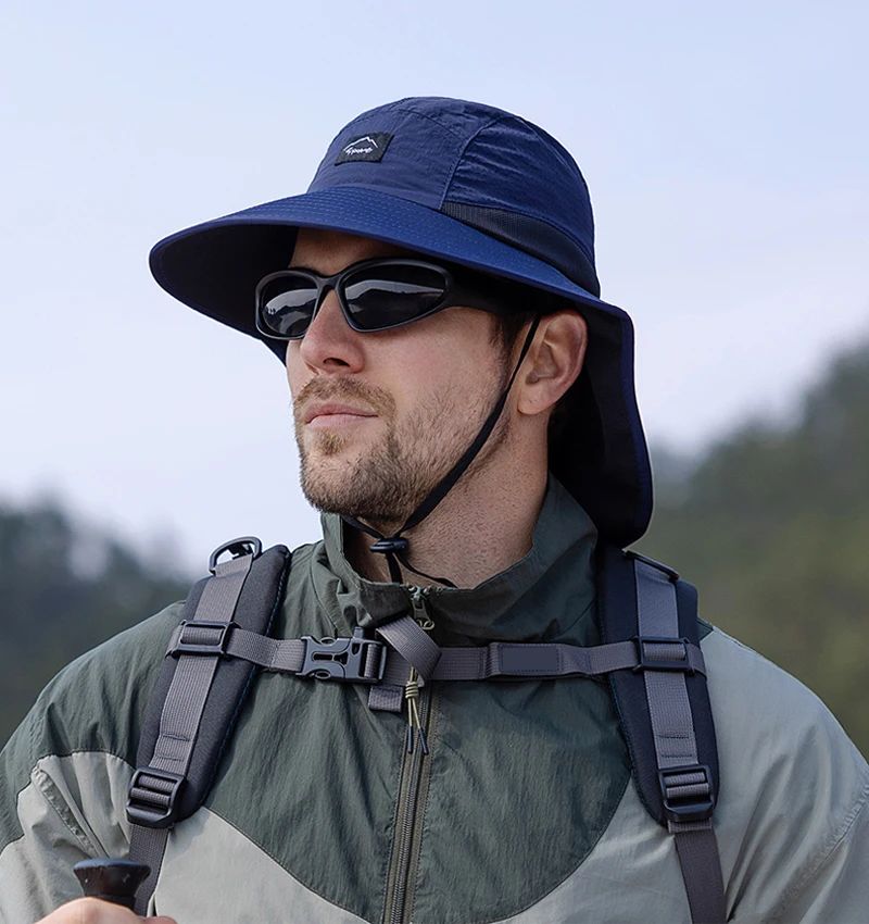 Summer MEN Shawl Fisherman Hat Quick Drying Breathable Sunshade Hat Outdoor Sun Protection Fishing Hat