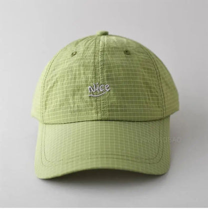 SS25 Korean Baseball Cap with Letter Embroidery & Gingham, Quick-Dry Minimalist Casual Unisex Hat for Daily Use