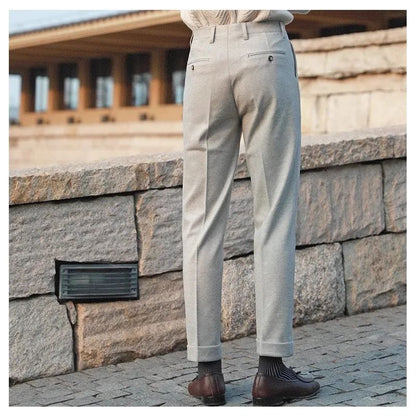 Men's Neapolitan High Waist Autumn Winter Woolen Trousers Straight Leg Drapey No Iron Business Pants Casual Scene