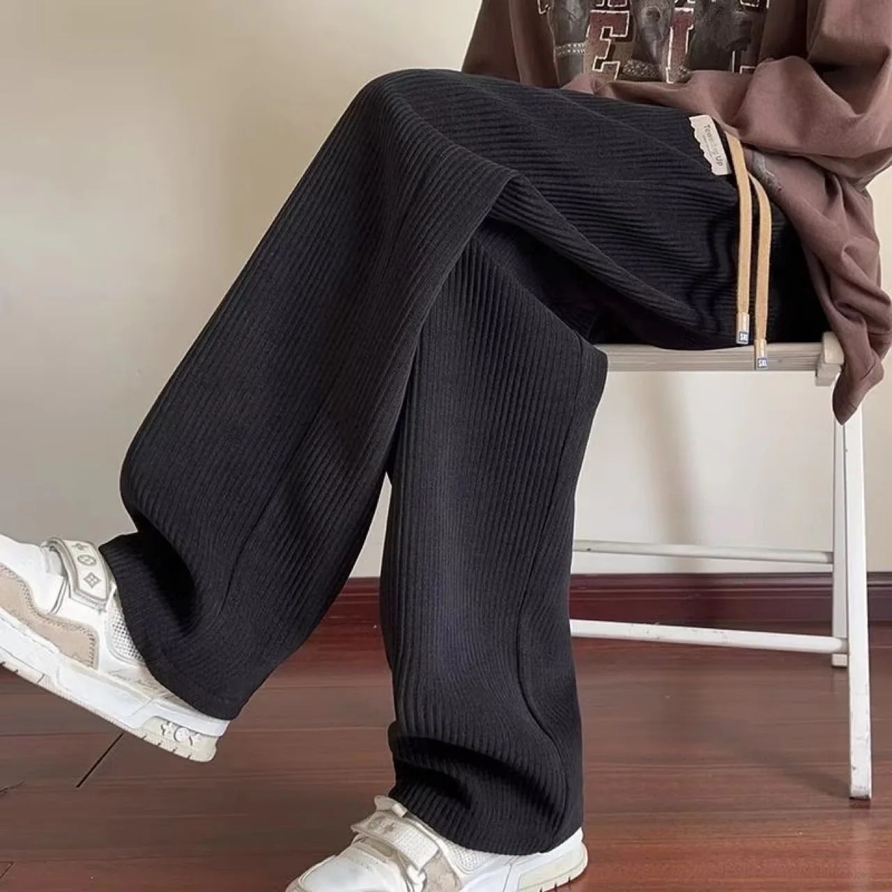 Men's Casual Corduroy Pants Spring Autumn New American Loose Wide Leg Sport Trousers Texture Straight Leg Trousers