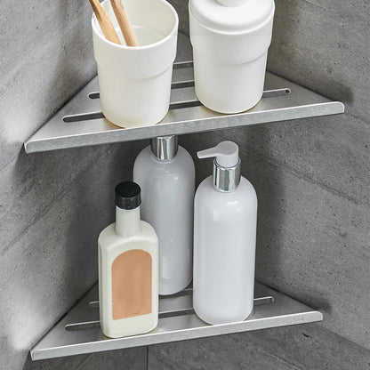 Prateleira de Banheiro de Canto para Chuveiro Sem Furos Prateleira de Canto de Aço Inoxidável 304 Organizador de Armazenamento Resistente Oco para Shampoo