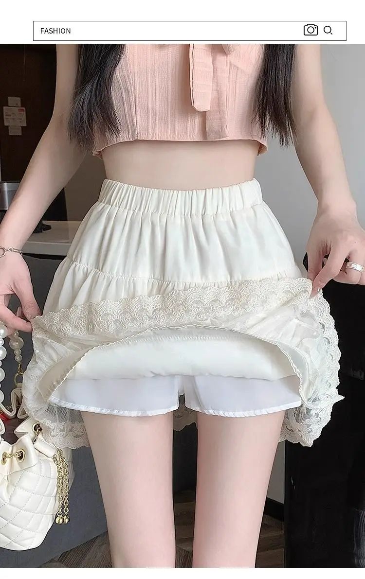 JOEVILU White Tutu Skirt A-line Elastic High Waist Mini Skirts Short Lace Cake Skirt Thin Summer Korean Fashion Goth Y2k Clothes