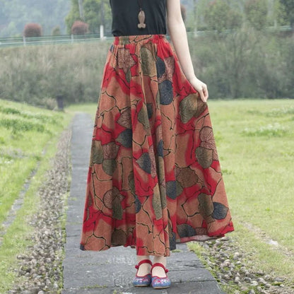 Cotton Linen Skirts for Women Fashion Casual Bohemian Y2k Print Long Skirt Summer Vintage Maxi Bottom Saias Woman Clothes Faldas