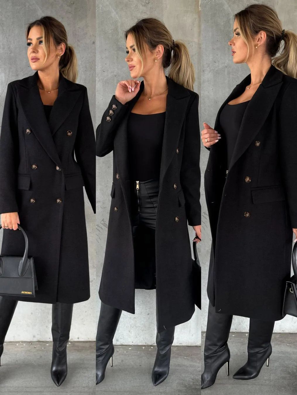 Autumn and Winter Women's Clothing Long-sleeved Lapel Solid Color Double-breasted Slim-fit Coat
