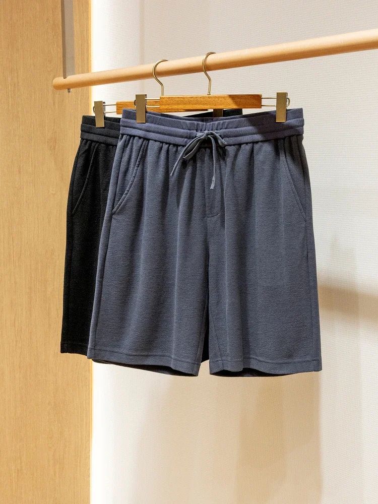 LP high-grade custom-woven cotton fabric summer men's casual elastic waist drawstring sports shorts