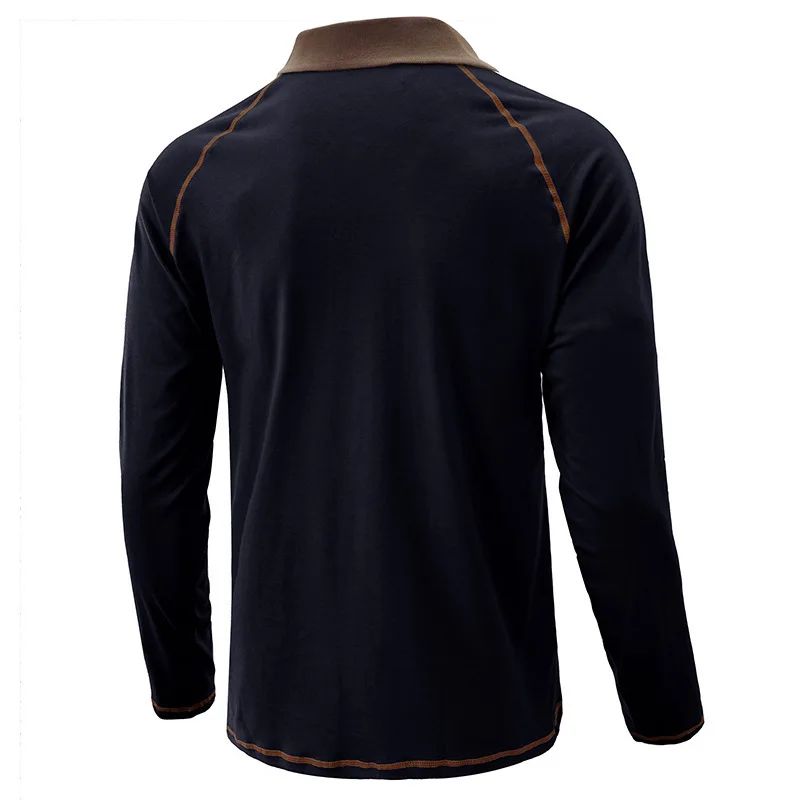 American Men's Autumn Long Sleeve Lapel Henley T-shirt POLO Basic Shirt  Mens Tops