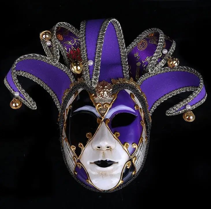 New Clown Mask Adult Masquerade Venice Retro Purple Masks Full Face Cosplay Scary Halloween Witch Mask Props Women Men