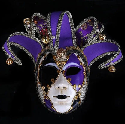New Clown Mask Adult Masquerade Venice Retro Purple Masks Full Face Cosplay Scary Halloween Witch Mask Props Women Men