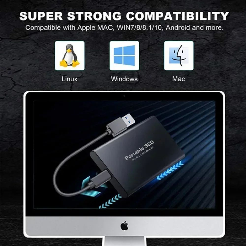 SSD de alta velocidade 1TB Unidade de Disco Rígido Externa 2TB 4TB Unidade de Estado Sólido Portátil 16TB Disco Rígido Externo de Grande Capacidade para Laptop/MAC/PC/Celular