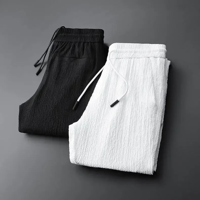 Men Suit Drawstring Pants Blazers Men's Sets Tracksuit Spring Autumn Pleated Suits Thin Casual Outfits Black White Single Button
