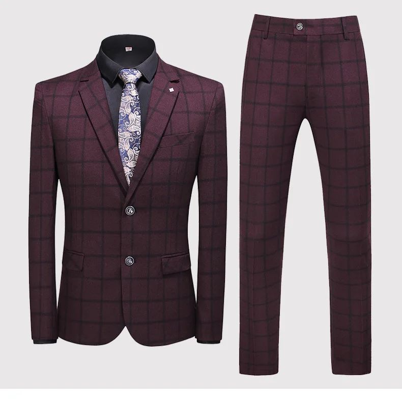 Suit (blazer+vest+pants) Man Fashion Business British Grid Trend Style Casual Hosting Slim Wedding Work Conjunto Hombre