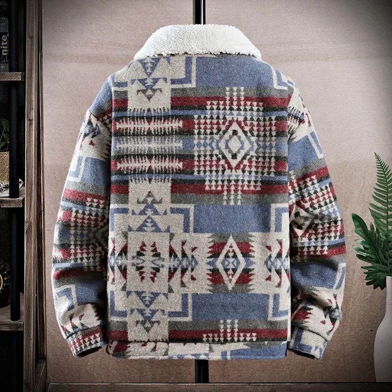 High-quality Woolen Jacket Men's Retro Print Casual Business Trench Coat Winter Keep Warm Short Overcoat Streetwear Men Clothing