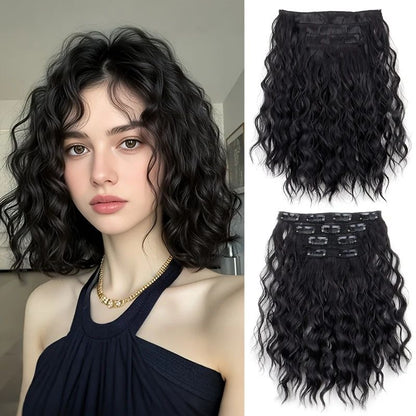 4 peças/conjunto Apliques Sintéticos de Cabelo Curto com Ondas de Água Macios Fofos Cacheados Peruca Acessórios de Cabelo da Moda A