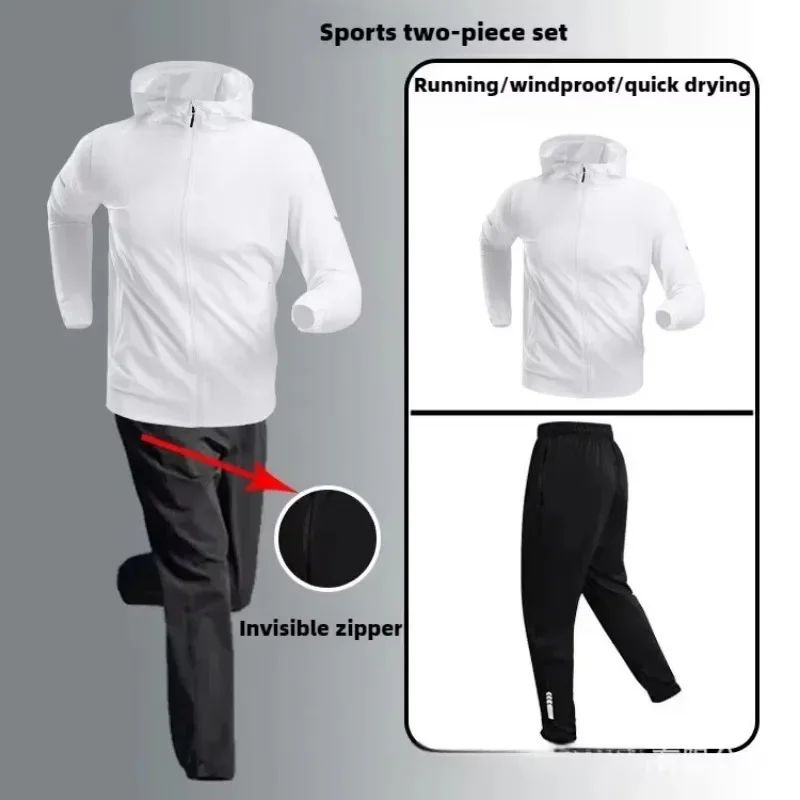 Autumn/Winter Men's Outdoor Running Fitness Morning Jogging Sports Quick-Dry Windproof Cycling Training Jacket and Tracksuit