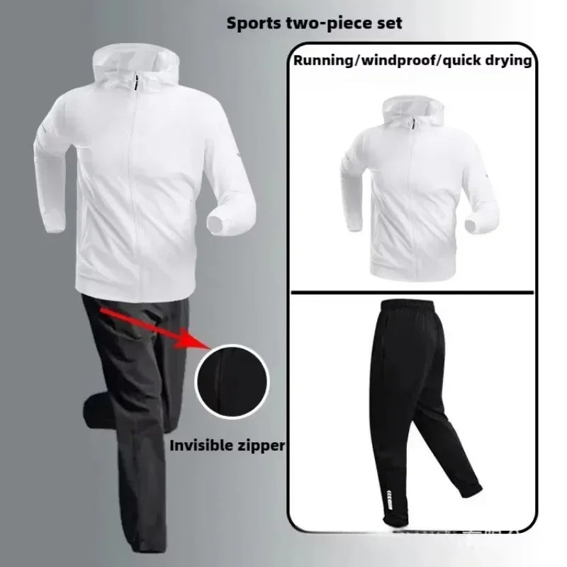 Autumn/Winter Men's Outdoor Running Fitness Morning Jogging Sports Quick-Dry Windproof Cycling Training Jacket and Tracksuit