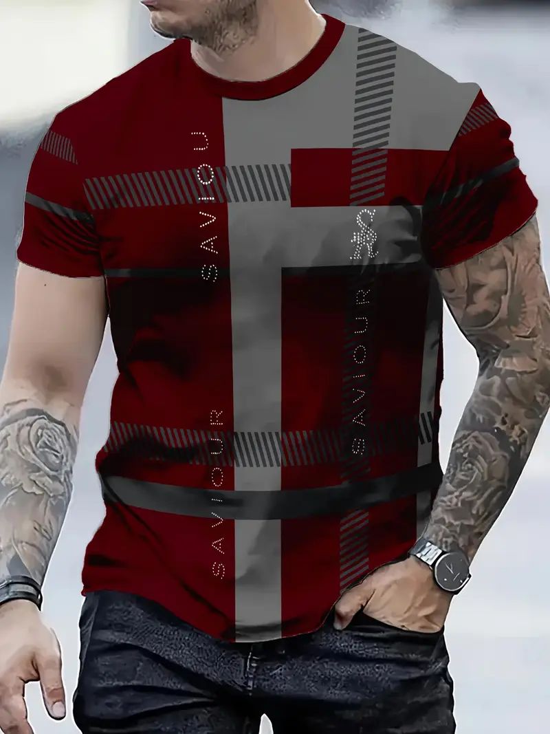 Classic Men's T-shirt Graphic Print Outdoor Casual Round Neck Short Sleeve Top Street Fashion T Shirt Male Oversized Clothing