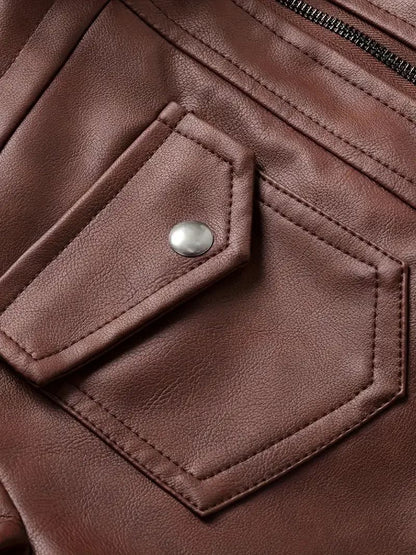 New Fake Two Pieces Motorcycle Leather Jackets Man Casual Fashion Motorcycle Coat Slim PU Lapel Jackets Autumn Leather Coat Male