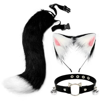 Costume Set Fox Tail Ears Gloves Artificial Fur Boot Covers Cosplay Halloween Prop Adult Women Men Unisex