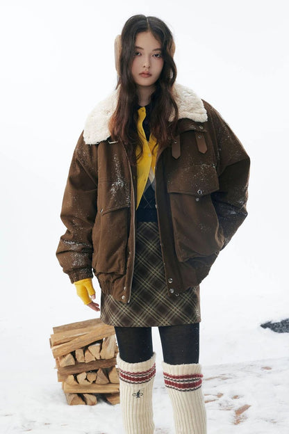 ?Mirrordust?Winter Jackets Men Thicken Warm Coat Vintage Loose Padded Jackets Big Pocket Fur Collar Jackets Outwear Unisex