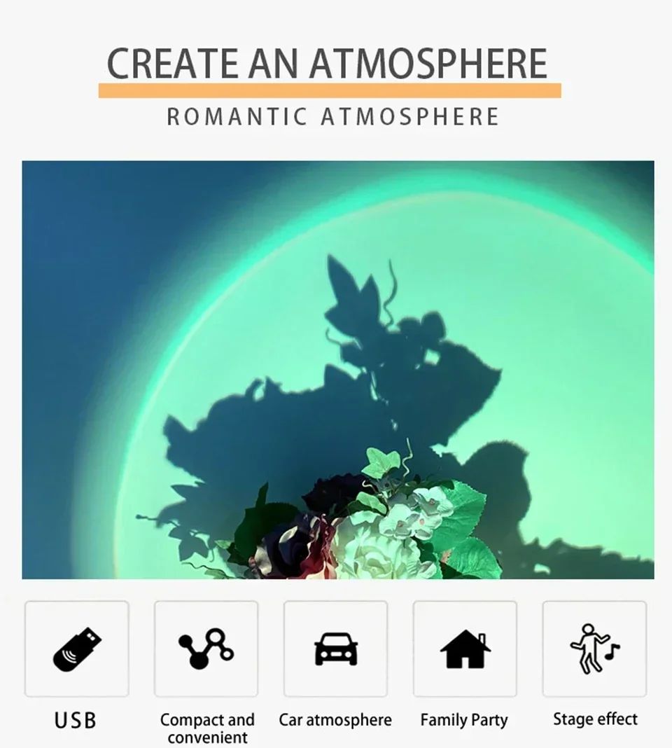 Led USB Sunset Lamp Projector Home Party Decor Night Light Atmosphere Neon Lights For Bedroom Living Room Wall Photography