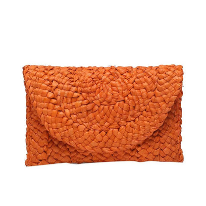Corn Husk Weave Dinner Clutch Bag Women's Fashion Simple Solid Straw Large Purse Woman Summer Casual Vacation Ladies Wallet 2024