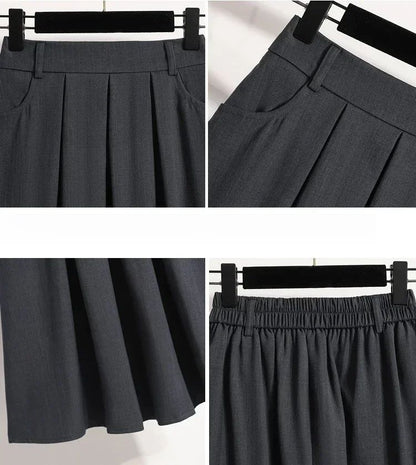 Solid Color Versatile Medium Length Skirt Pleated Plus Size A-Line Maxi Gown Cover Hip Spring Summer 2025 New Half-length Skirt