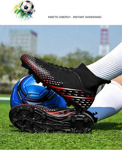Red Male Football Boots Outdoor Training Football Field Cleats Man Lace-Up Anti-Slip Men’s Soccer Shoes Society botas de futbol