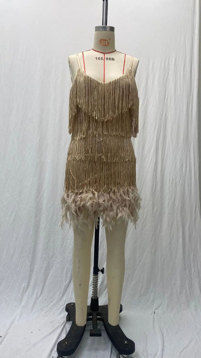 2024 Summer New Fashionable Framed Sequins Feather Patchwork Dress Colorful Amazon Direct Sales Women's Sleeveless Dress