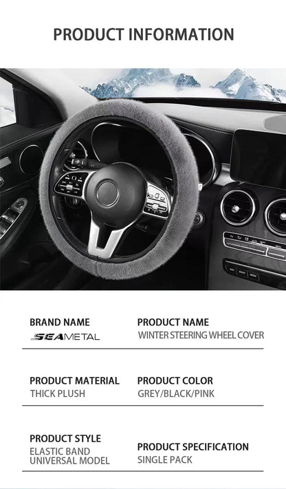 1 peça de capa de volante de pelúcia imitação de pele de vison elástica antiderrapante e quente para volante de carro