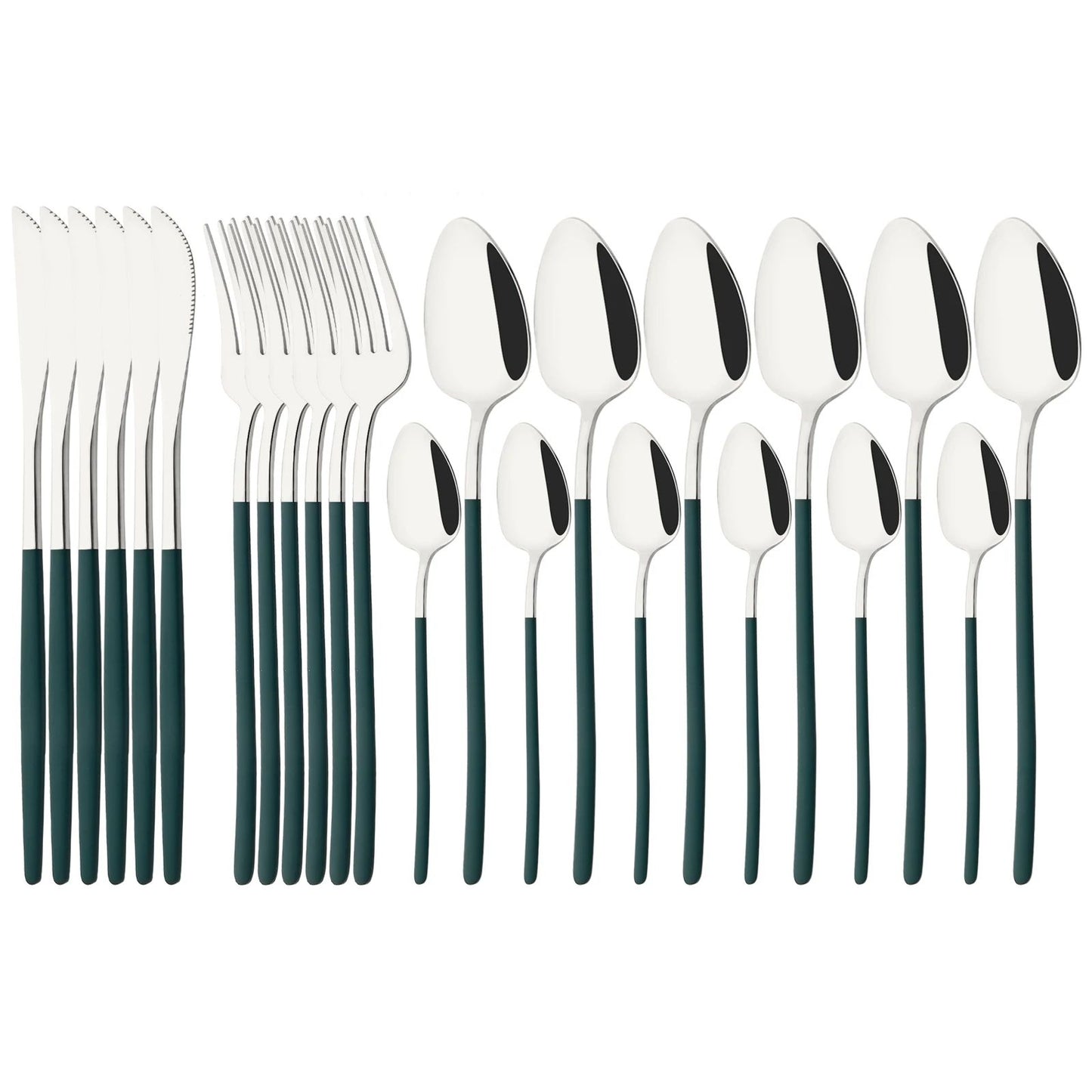 24Pcs Stainless Steel Dinnerware Set Kitchen Fork Spoon Knife Dinner Cutlery Set White Silver Western Flatware Tableware Set