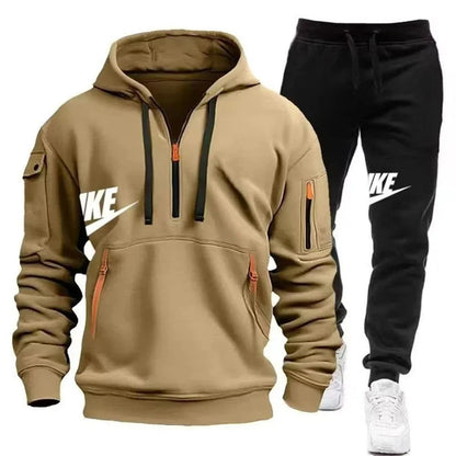 2025 New men's autumn and winter suit zipper hoodie + trousers suit casual men's sportswear warm suit