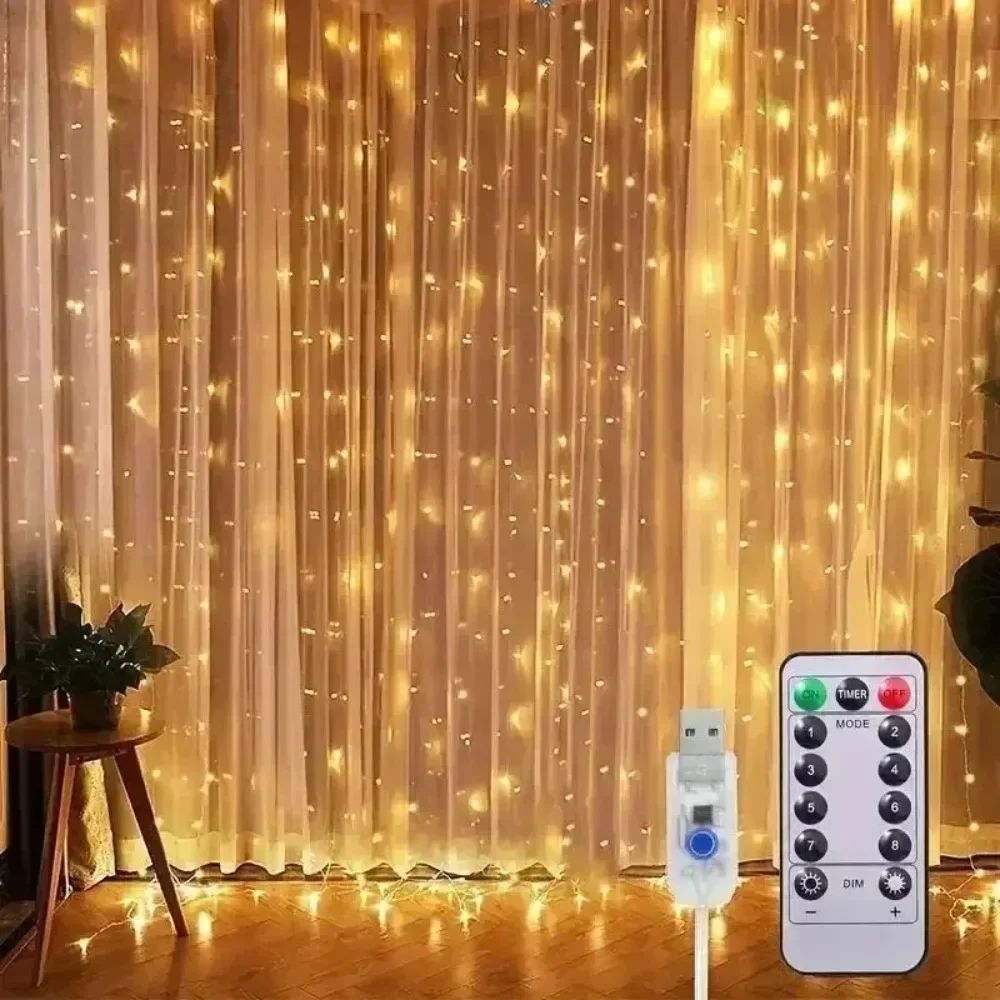 3/6m LED Curtain String Lights USB Festoon Remote Control Garland Fairy Lights Wedding Christmas Decoration for Home Bedroom