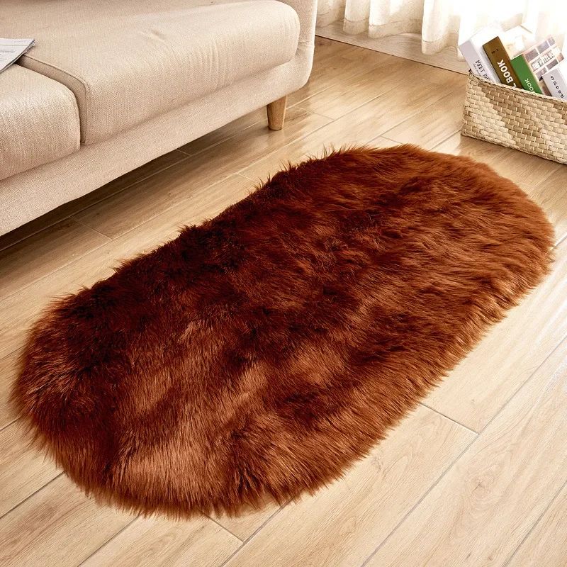 Super Soft Plush Oval Rug Mat Fluffy White Carpets for Living Room Home Decor Bedroom Kid Room Decoration Salon Thick Pile Rug