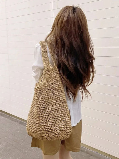 Fashion Straw Women Shoulder Bags Paper Woven Female Handbags Large Capacity Summer Beach Straw Bags Casual Tote Purses