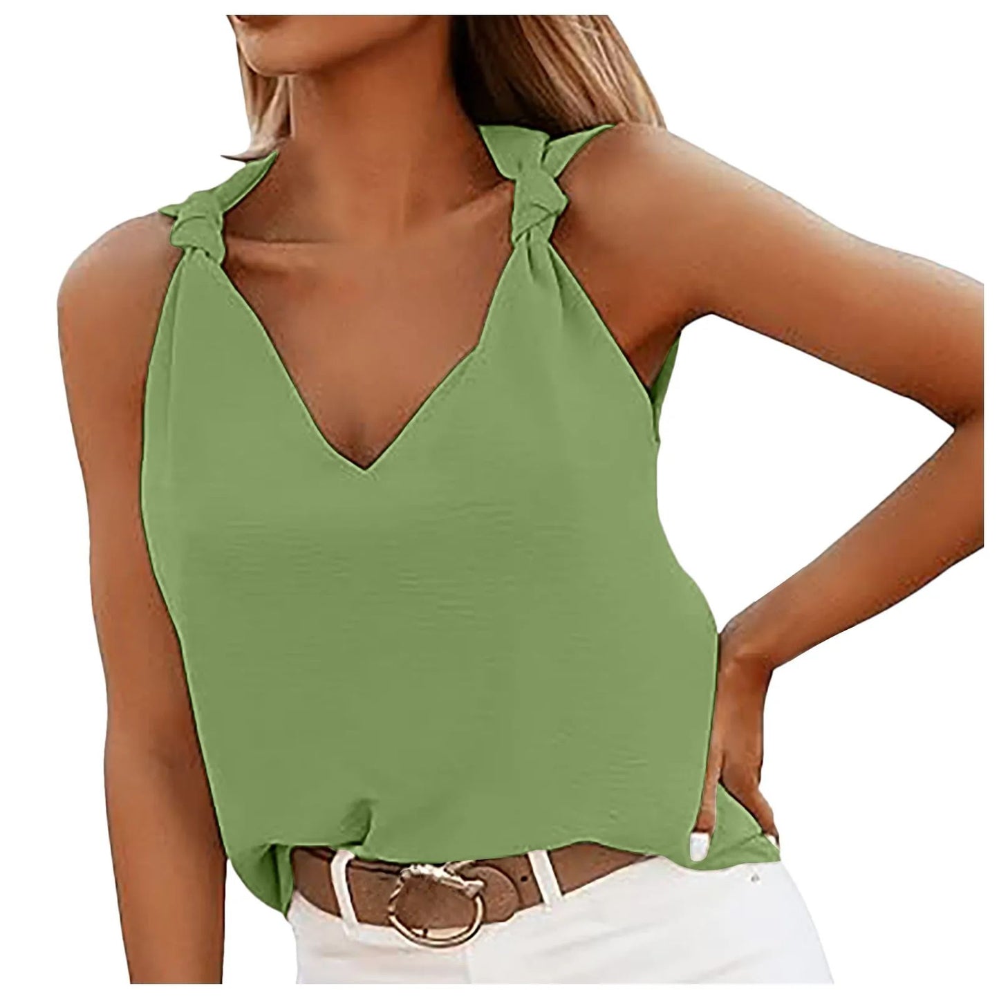 Active Tops for Women Women's Casual Fashion V Neck Knotted Tie Sleeveless Blouses Fashion Temperament Shirts Cute Sweet Top