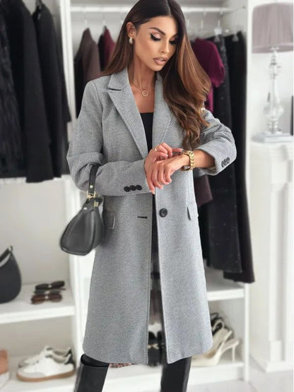 Hot Sale Of The Season Autumn Winter Simple Long Sleeve Solid Color Single Button Woolen Coat Women's Fashionable Elegant Outerw