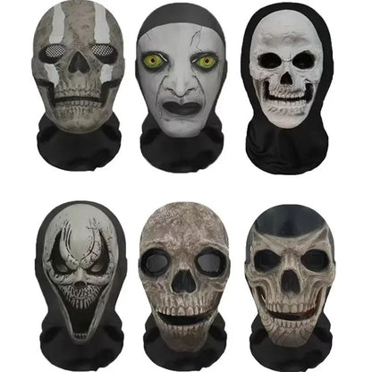 Halloween Cosplay Headwear Fashion Hip Hop Hood Hat Headgear 3D Full Face Mask Elastic Mesh Ghost Face Mask for Horror Party