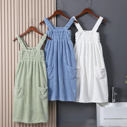 Women Wearable Bath Towel Wearable Towels Coral Fleece Women's Bath Skirt Absorbent Bath Skirt Shower Sauna Wear Towel