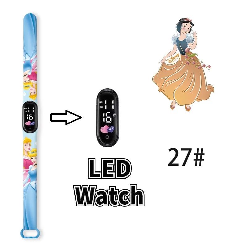 Disney Princess Kids Digital Watch Cartoon Action Figure Snow White LED Touch Waterproof Electronic Watch Toys for Children
