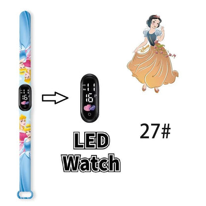 Disney Princess Kids Digital Watch Cartoon Action Figure Snow White LED Touch Waterproof Electronic Watch Toys for Children