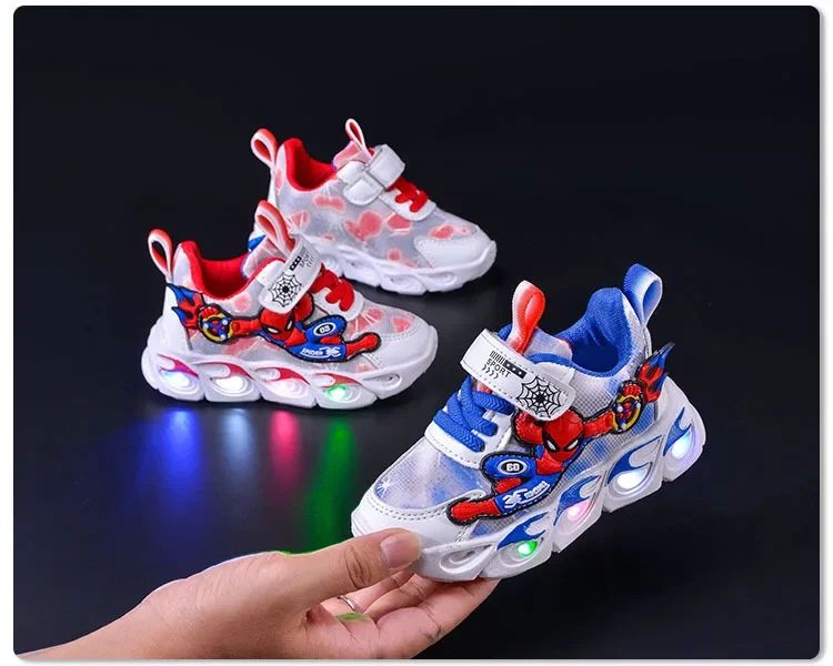 Disney Fashion Spiderman Baby Boys Spring/Autumn Lighted Trendy Kids Boy Sports Casual Children's Sneakers