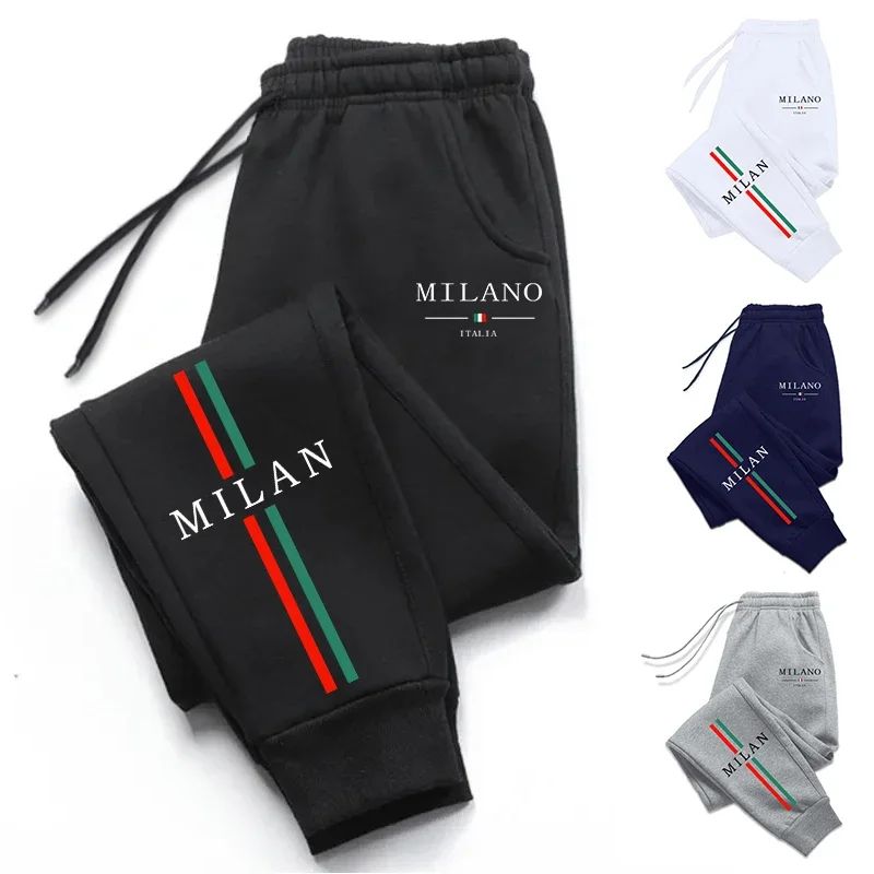 Calças Jogger Masculinas com Estampa da Cidade de Milão, Venda Quente 2025, de Alta Qualidade, Outono Inverno, Casuais, Esportivas, para Corrida ao Ar Livre