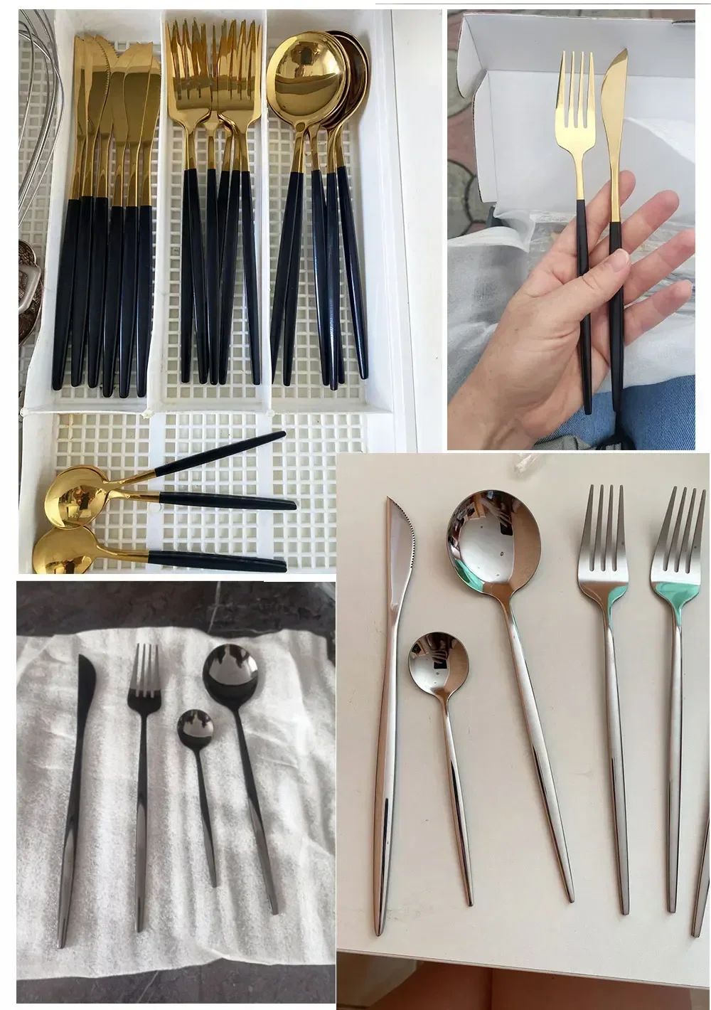 Conjunto de talheres de aço inoxidável banhado a ouro e titânio preto, com 5 peças, cabo com talheres de boca e conjunto de talheres de mesa